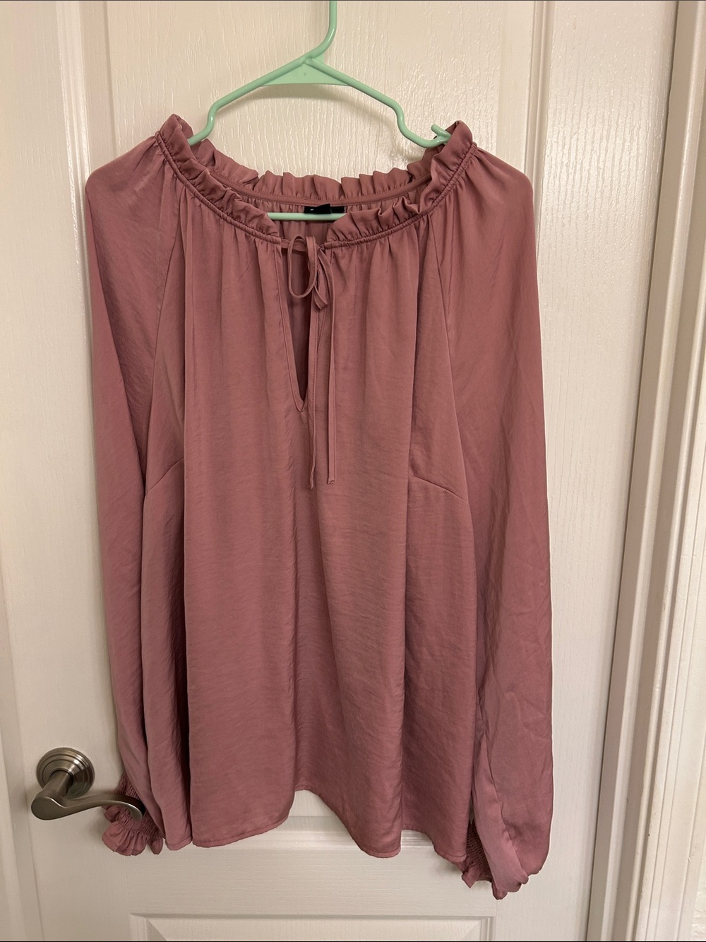 Relaxed Tie-Neck Blouse in Dusty Rose